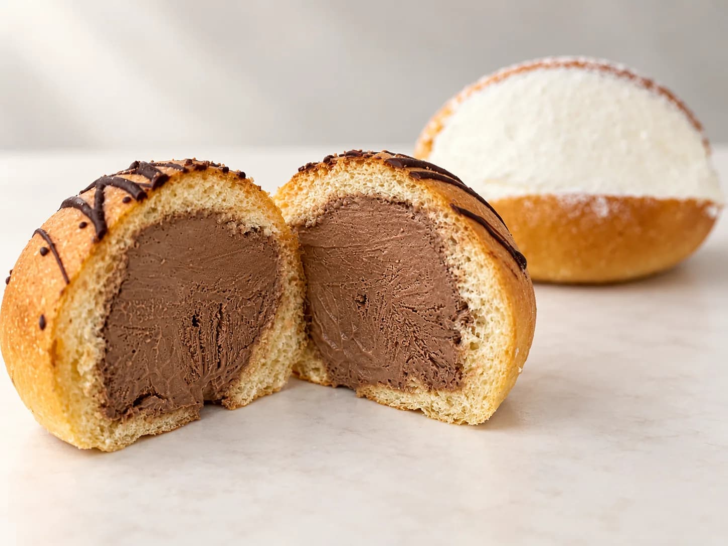 Nuvole farcite al taglio, farcitura al cioccolato e al latte